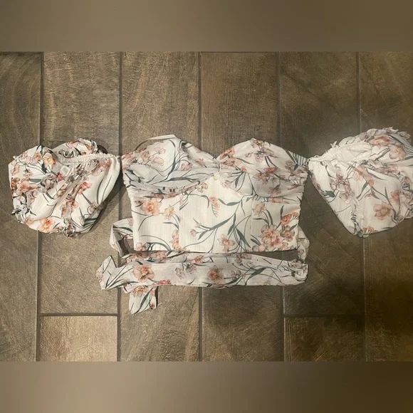 Lulu’s Frill White Floral Print Off-the-Shoulder Two-Piece Midi Dress - Picture 6 of 7